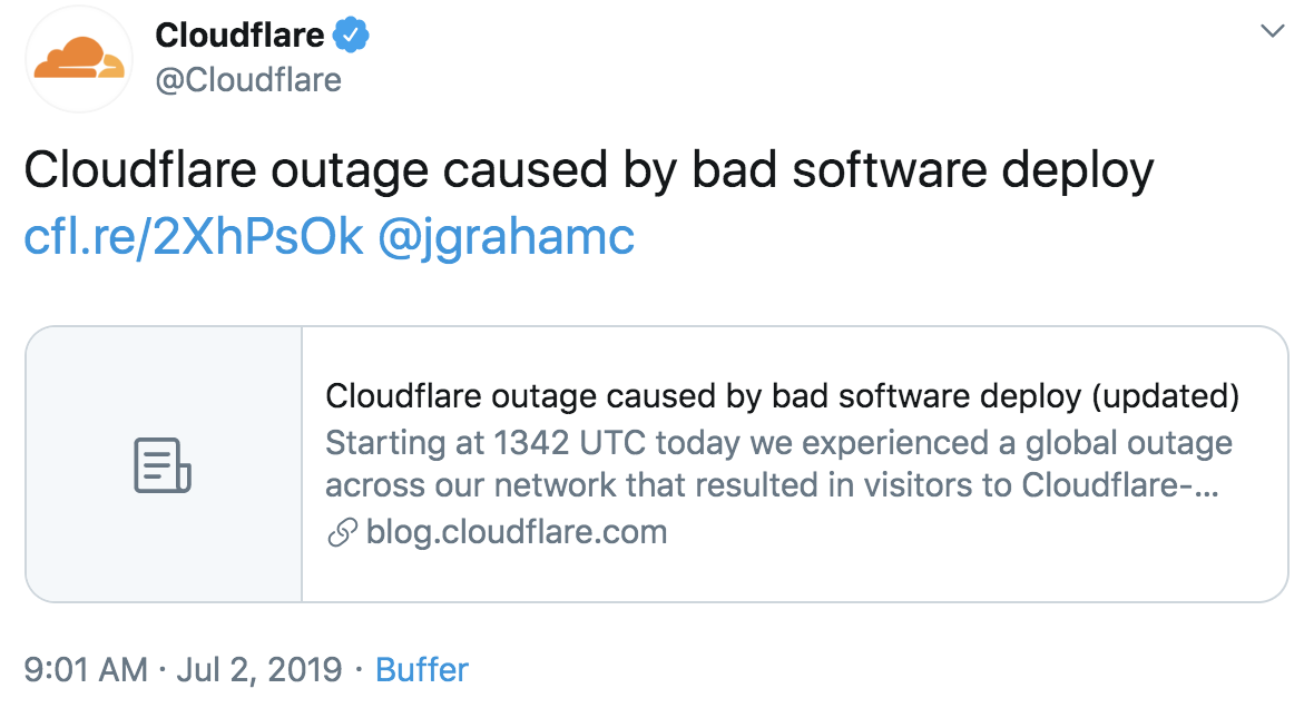 Cloudflare Outage July 2, 2019