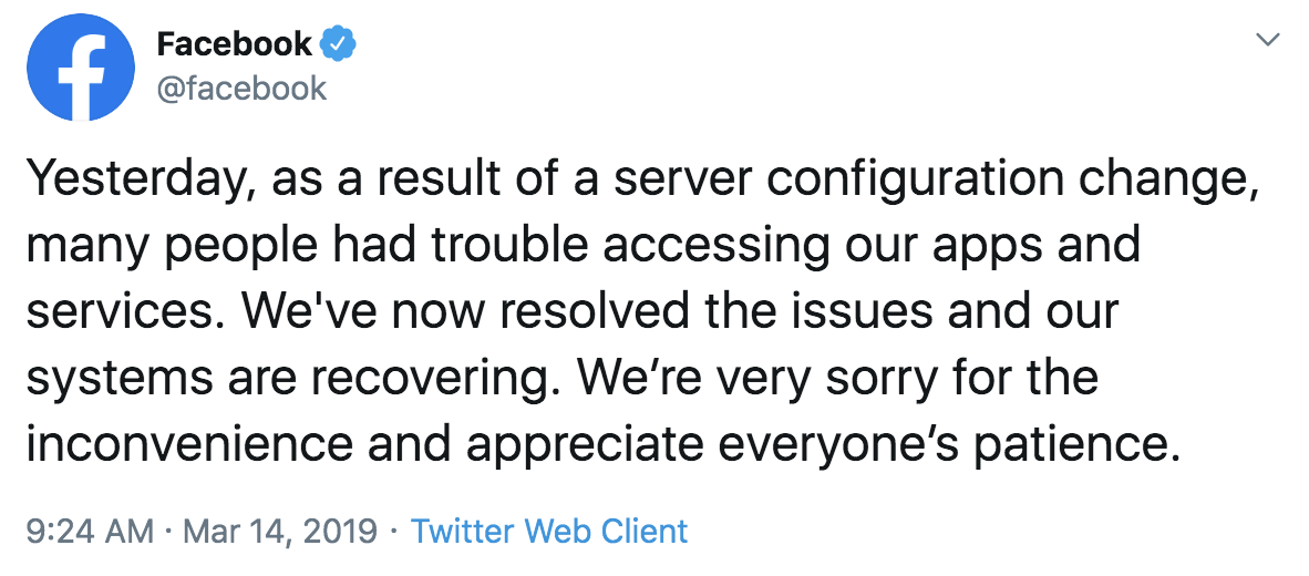 Facebook Outage March 14, 2019